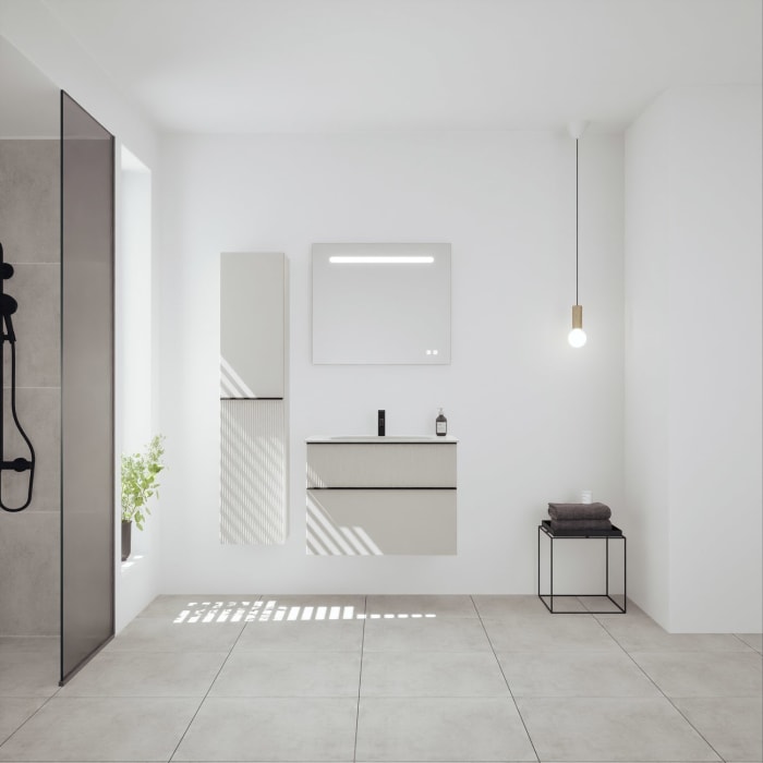 burgbad Fiumo 2.0 Mineralguss-Waschtisch mit Waschtischunterschrank 82 cm, mit Griff G0200