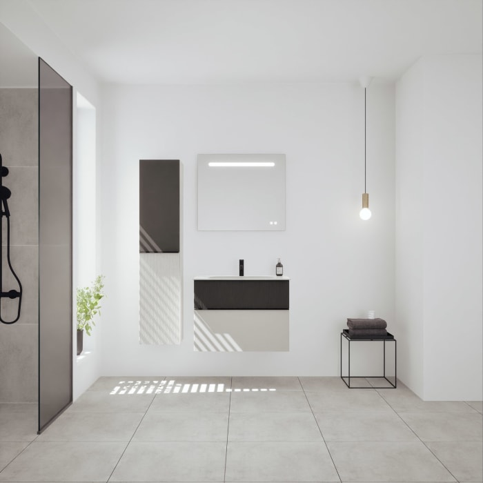 burgbad Fiumo 2.0 Mineralguss-Waschtisch mit Waschtischunterschrank 82 cm, mit Griff G0200