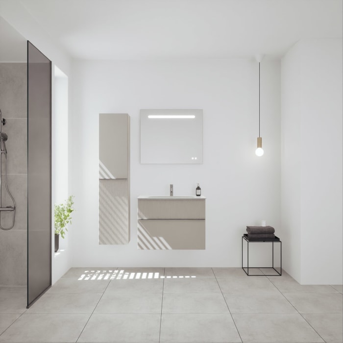 burgbad Fiumo 2.0 Mineralguss-Waschtisch mit Waschtischunterschrank 82 cm, mit Griff G0146