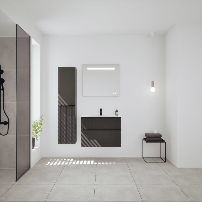 burgbad Fiumo 2.0 Mineralguss-Waschtisch mit Waschtischunterschrank 82 cm, mit Griff G0200