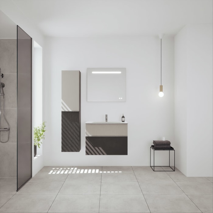 burgbad Fiumo 2.0 Mineralguss-Waschtisch mit Waschtischunterschrank 82 cm, mit Griff G0146