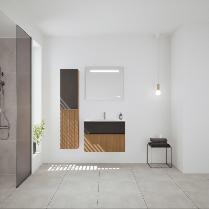 burgbad Fiumo 2.0 Mineralguss-Waschtisch mit Waschtischunterschrank 82 cm, mit Griff G0146