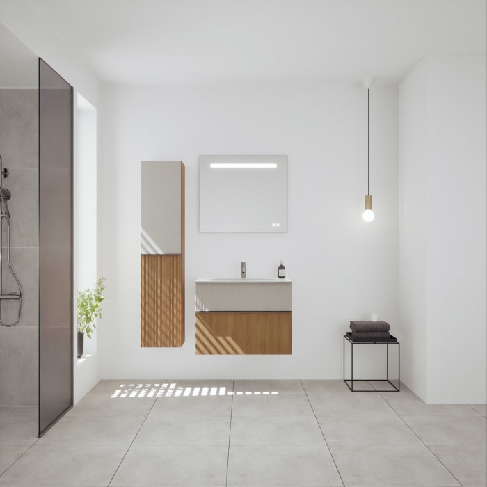 burgbad Fiumo 2.0 Mineralguss-Waschtisch mit Waschtischunterschrank 82 cm, mit Griff G0146