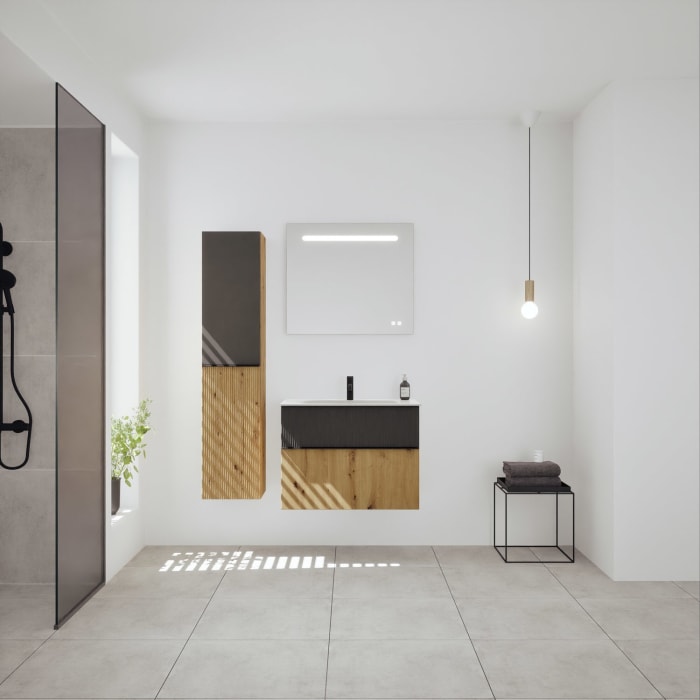 burgbad Fiumo 2.0 Mineralguss-Waschtisch mit Waschtischunterschrank 82 cm, mit Griff G0200