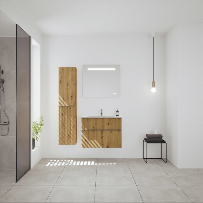 burgbad Fiumo 2.0 Mineralguss-Waschtisch mit Waschtischunterschrank 82 cm, mit Griff G0146