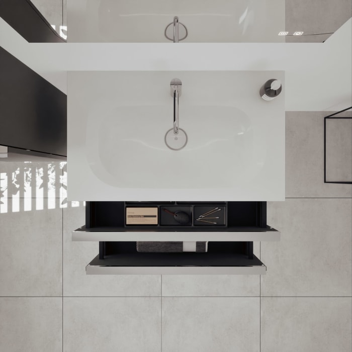burgbad Fiumo 2.0 Mineralguss-Waschtisch mit Waschtischunterschrank 82 cm, mit Griff G0146