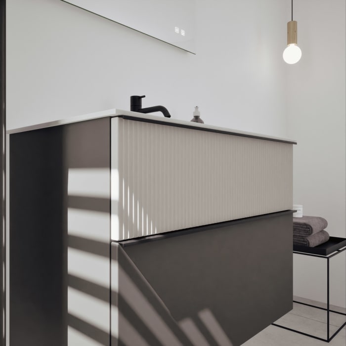 burgbad Fiumo 2.0 Mineralguss-Waschtisch mit Waschtischunterschrank 82 cm, mit Griff G0200