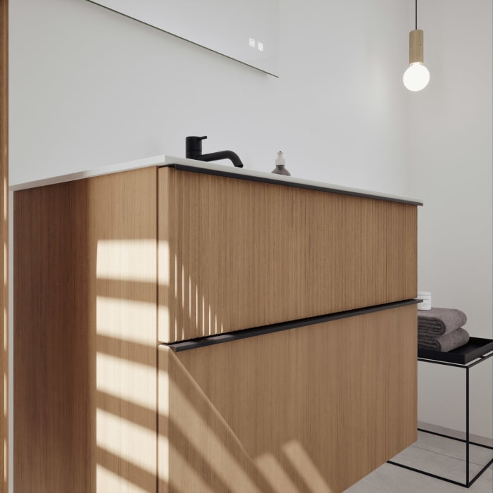 burgbad Fiumo 2.0 Mineralguss-Waschtisch mit Waschtischunterschrank 82 cm, mit Griff G0200