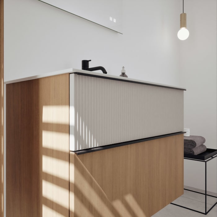 burgbad Fiumo 2.0 Mineralguss-Waschtisch mit Waschtischunterschrank 82 cm, mit Griff G0200