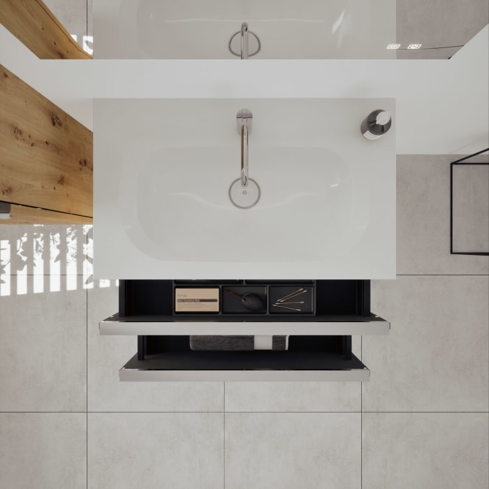 burgbad Fiumo 2.0 Mineralguss-Waschtisch mit Waschtischunterschrank 82 cm, mit Griff G0146