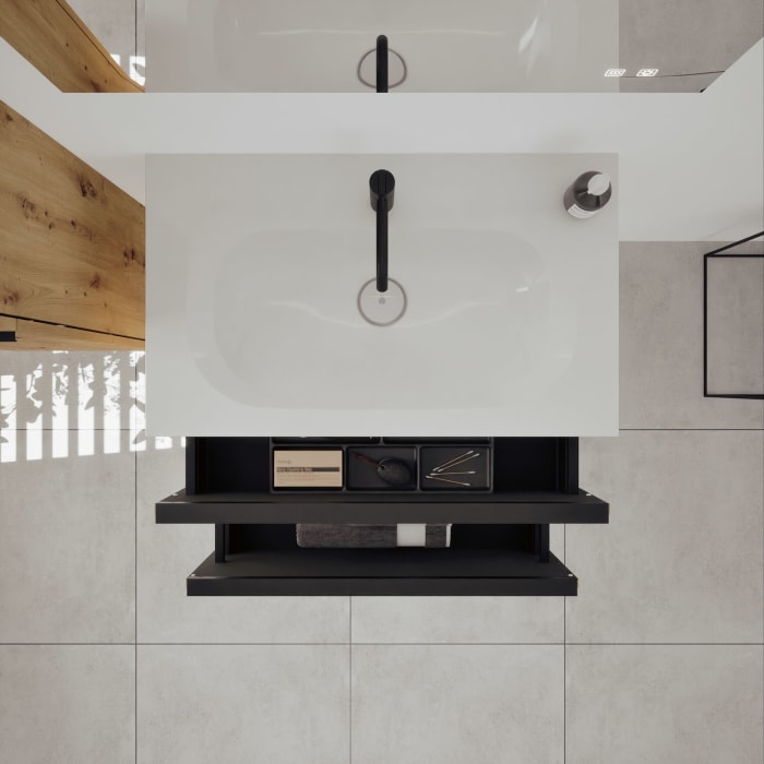 burgbad Fiumo 2.0 Mineralguss-Waschtisch mit Waschtischunterschrank 82 cm, mit Griff G0200