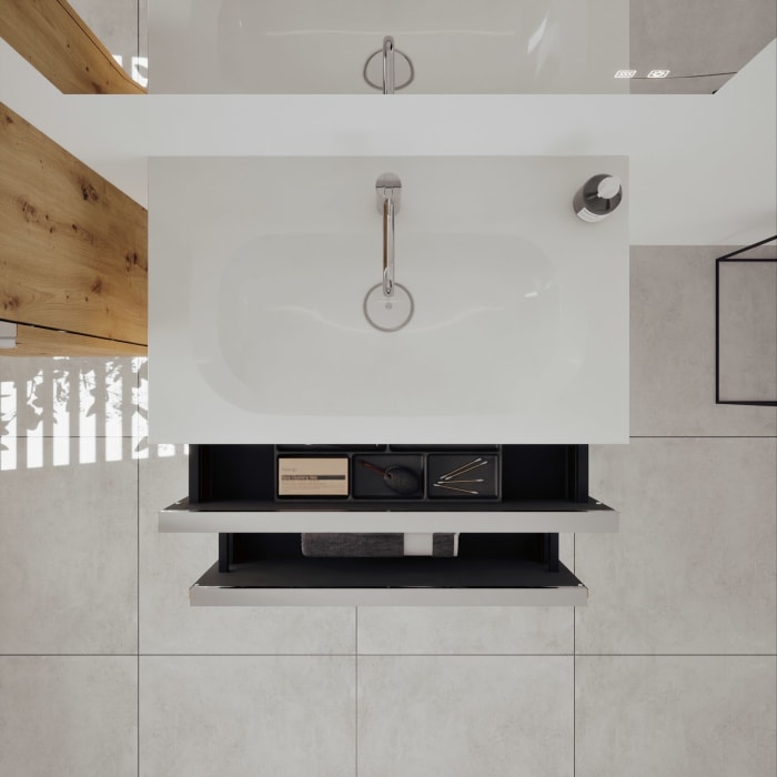 burgbad Fiumo 2.0 Mineralguss-Waschtisch mit Waschtischunterschrank 82 cm, mit Griff G0146