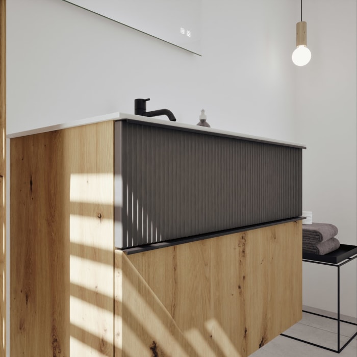 burgbad Fiumo 2.0 Mineralguss-Waschtisch mit Waschtischunterschrank 82 cm, mit Griff G0200