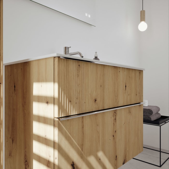 burgbad Fiumo 2.0 Mineralguss-Waschtisch mit Waschtischunterschrank 82 cm, mit Griff G0146