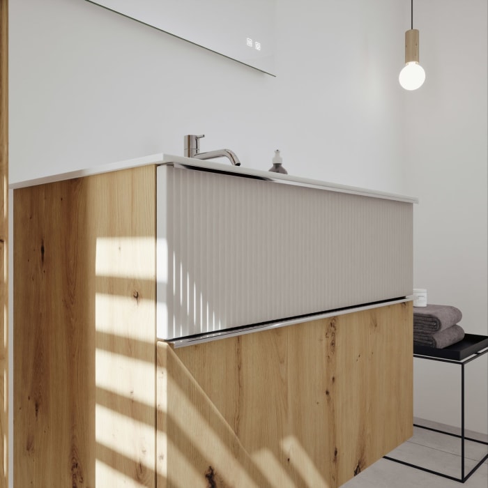 burgbad Fiumo 2.0 Mineralguss-Waschtisch mit Waschtischunterschrank 82 cm, mit Griff G0146