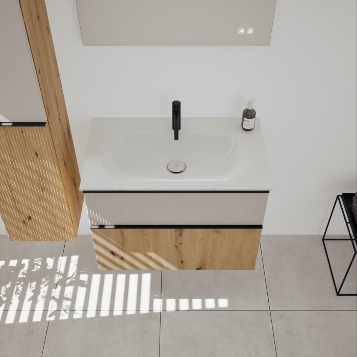 burgbad Fiumo 2.0 Mineralguss-Waschtisch mit Waschtischunterschrank 82 cm, mit Griff G0200