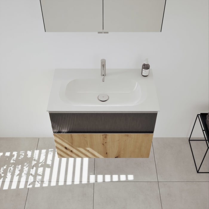 burgbad Fiumo 2.0 Mineralguss-Waschtisch mit Waschtischunterschrank 82 cm, mit Griff G0146