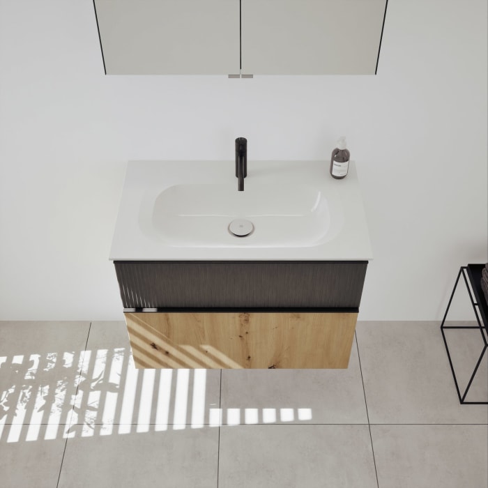 burgbad Fiumo 2.0 Mineralguss-Waschtisch mit Waschtischunterschrank 82 cm, mit Griff G0200