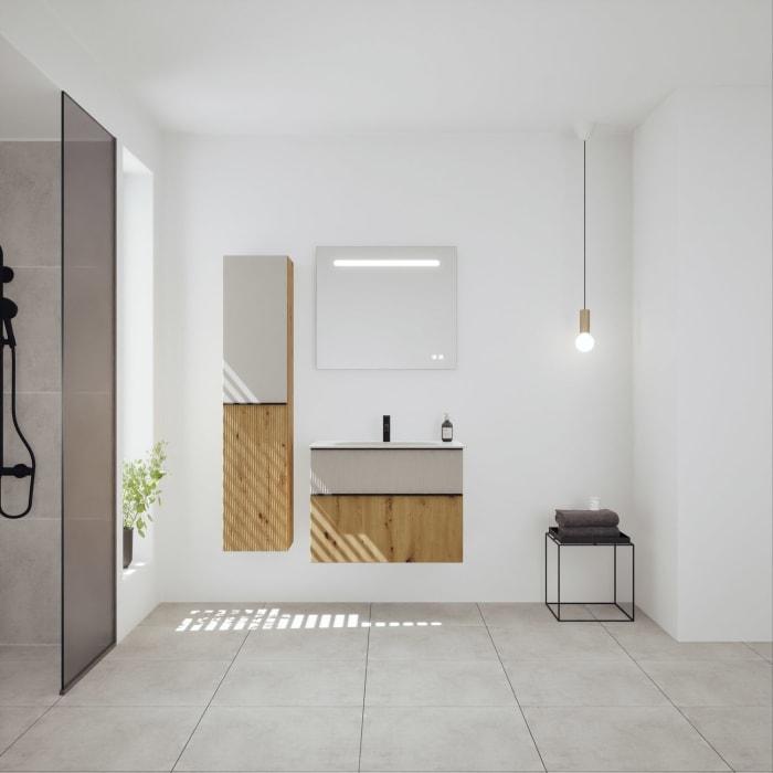 burgbad Fiumo 2.0 Mineralguss-Waschtisch mit Waschtischunterschrank 82 cm, mit Griff G0200