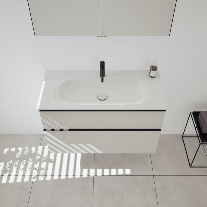 burgbad Fiumo 2.0 Mineralguss-Waschtisch mit Waschtischunterschrank 102 cm, mit Griff G0200