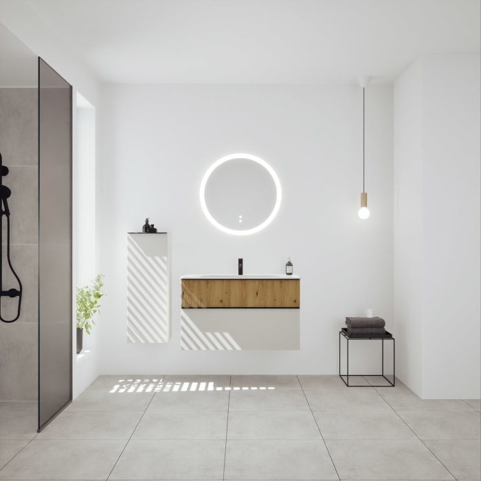 burgbad Fiumo 2.0 Mineralguss-Waschtisch mit Waschtischunterschrank 102 cm, mit Griff G0200