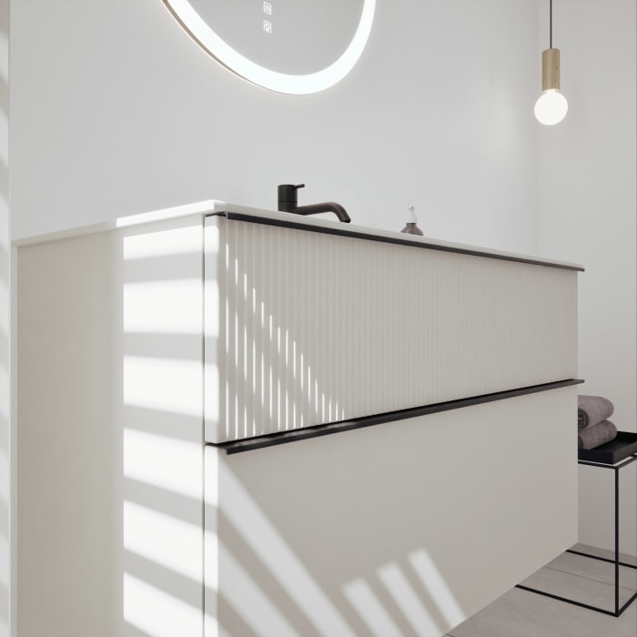 burgbad Fiumo 2.0 Mineralguss-Waschtisch mit Waschtischunterschrank 102 cm, mit Griff G0200