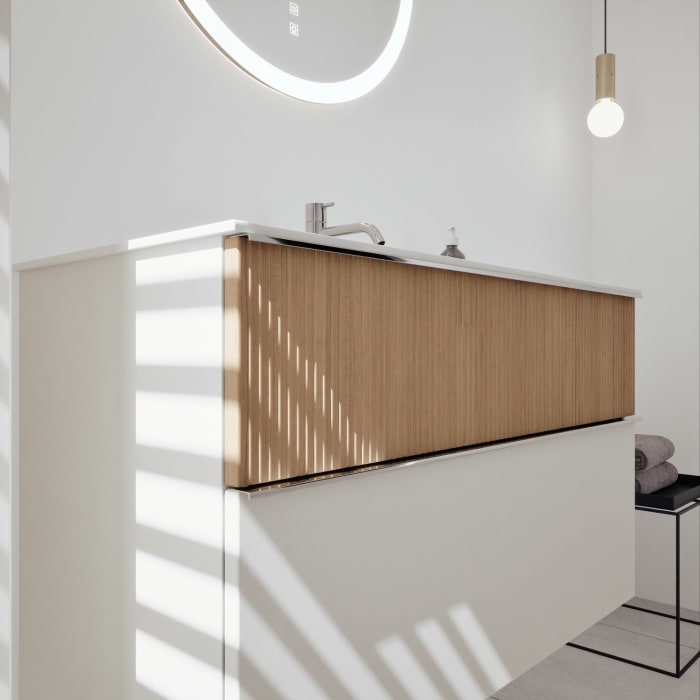 burgbad Fiumo 2.0 Mineralguss-Waschtisch mit Waschtischunterschrank 102 cm, mit Griff G0146