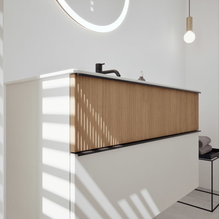 burgbad Fiumo 2.0 Mineralguss-Waschtisch mit Waschtischunterschrank 102 cm, mit Griff G0200