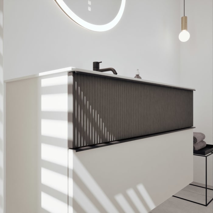 burgbad Fiumo 2.0 Mineralguss-Waschtisch mit Waschtischunterschrank 102 cm, mit Griff G0200