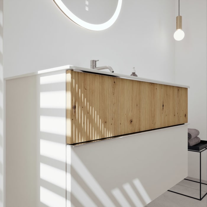 burgbad Fiumo 2.0 Mineralguss-Waschtisch mit Waschtischunterschrank 102 cm, mit Griff G0146