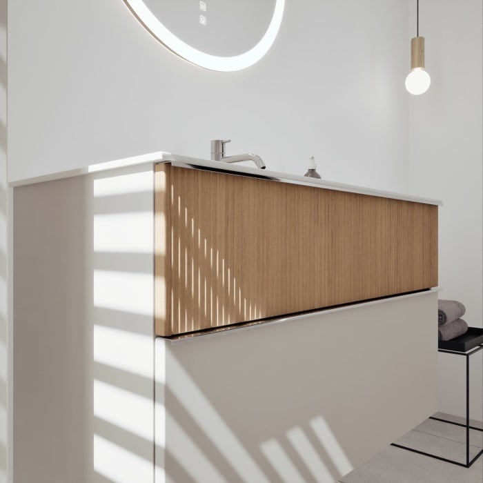 burgbad Fiumo 2.0 Mineralguss-Waschtisch mit Waschtischunterschrank 102 cm, mit Griff G0146