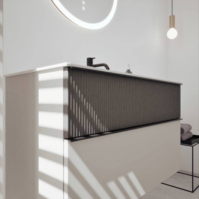 burgbad Fiumo 2.0 Mineralguss-Waschtisch mit Waschtischunterschrank 102 cm, mit Griff G0200