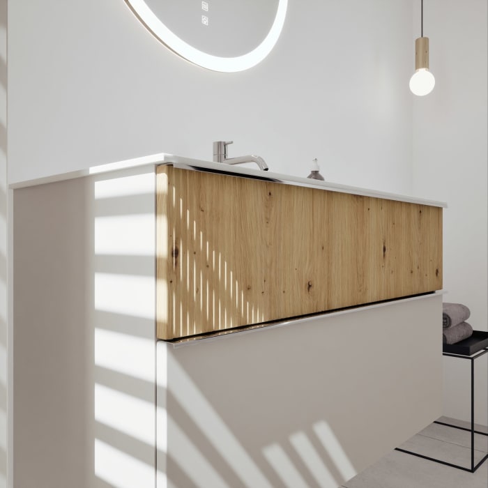 burgbad Fiumo 2.0 Mineralguss-Waschtisch mit Waschtischunterschrank 102 cm, mit Griff G0146