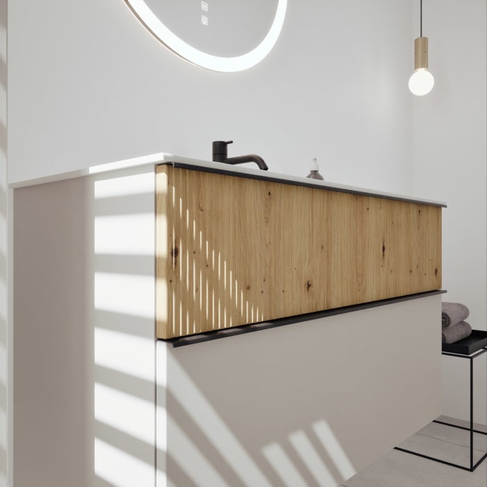 burgbad Fiumo 2.0 Mineralguss-Waschtisch mit Waschtischunterschrank 102 cm, mit Griff G0200