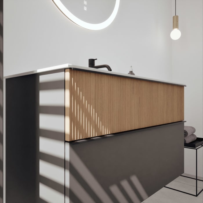 burgbad Fiumo 2.0 Mineralguss-Waschtisch mit Waschtischunterschrank 102 cm, mit Griff G0200