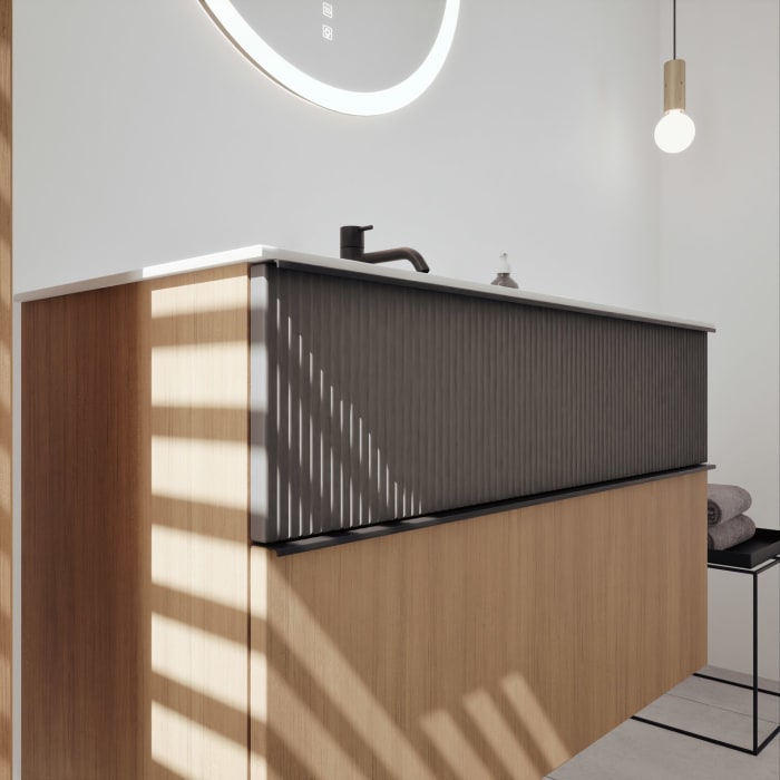 burgbad Fiumo 2.0 Mineralguss-Waschtisch mit Waschtischunterschrank 102 cm, mit Griff G0200