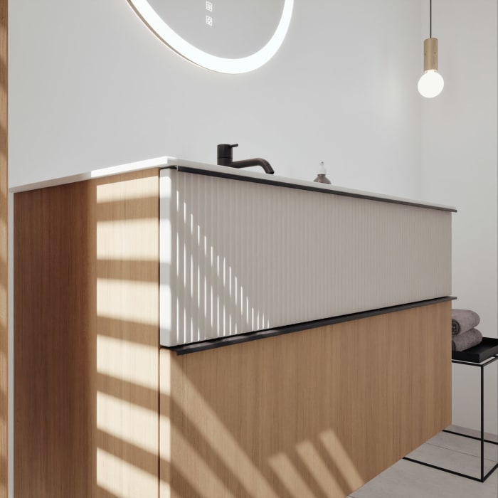 burgbad Fiumo 2.0 Mineralguss-Waschtisch mit Waschtischunterschrank 102 cm, mit Griff G0200