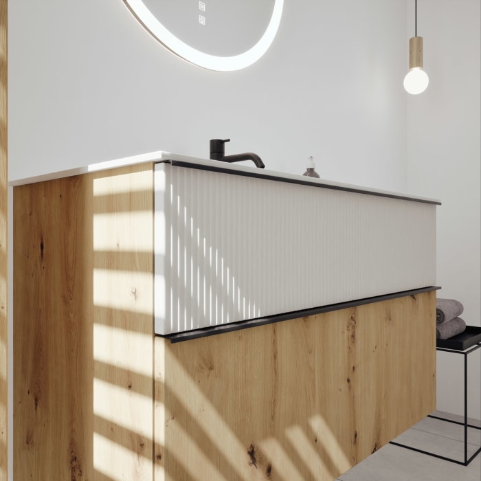 burgbad Fiumo 2.0 Mineralguss-Waschtisch mit Waschtischunterschrank 102 cm, mit Griff G0200