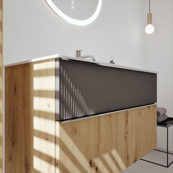 burgbad Fiumo 2.0 Mineralguss-Waschtisch mit Waschtischunterschrank 102 cm, mit Griff G0146