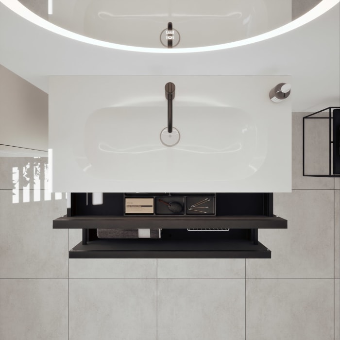 burgbad Fiumo 2.0 Mineralguss-Waschtisch mit Waschtischunterschrank 102 cm, mit Griff G0200