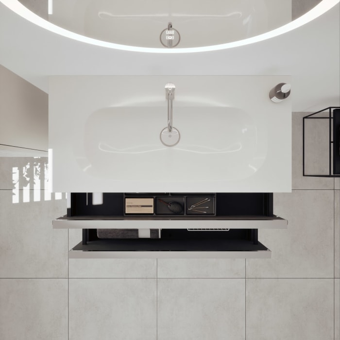 burgbad Fiumo 2.0 Mineralguss-Waschtisch mit Waschtischunterschrank 102 cm, mit Griff G0146