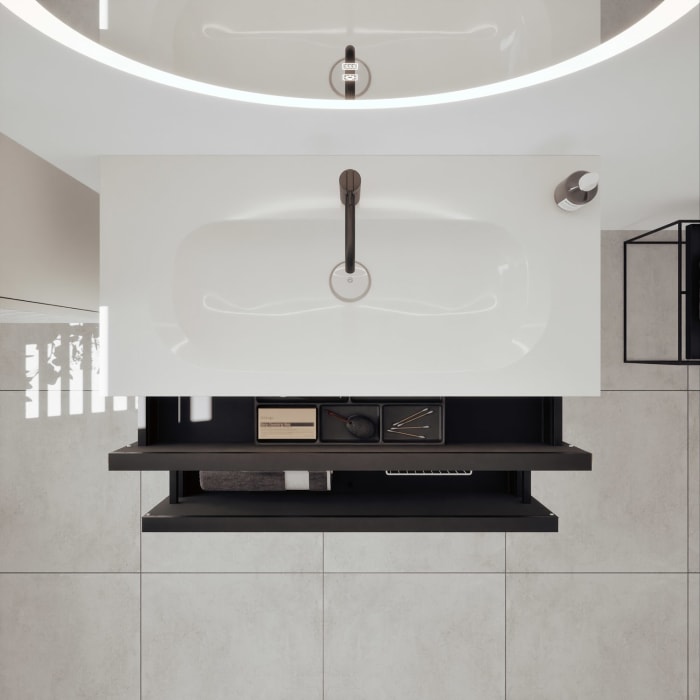 burgbad Fiumo 2.0 Mineralguss-Waschtisch mit Waschtischunterschrank 102 cm, mit Griff G0200