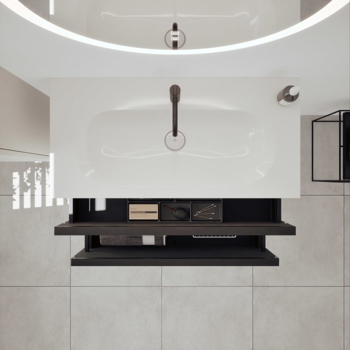 burgbad Fiumo 2.0 Mineralguss-Waschtisch mit Waschtischunterschrank 102 cm, mit Griff G0200