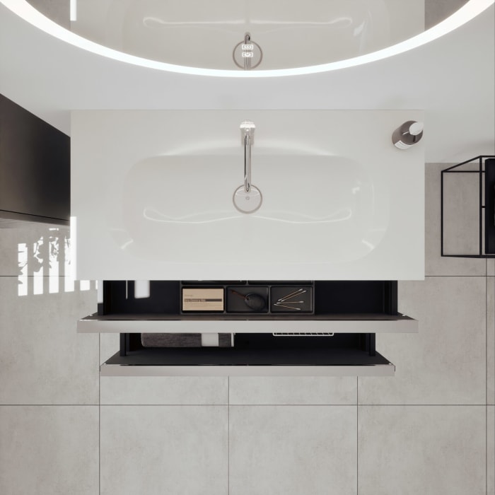 burgbad Fiumo 2.0 Mineralguss-Waschtisch mit Waschtischunterschrank 102 cm, mit Griff G0146