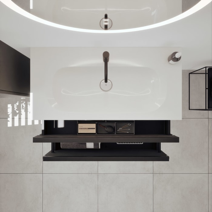 burgbad Fiumo 2.0 Mineralguss-Waschtisch mit Waschtischunterschrank 102 cm, mit Griff G0200