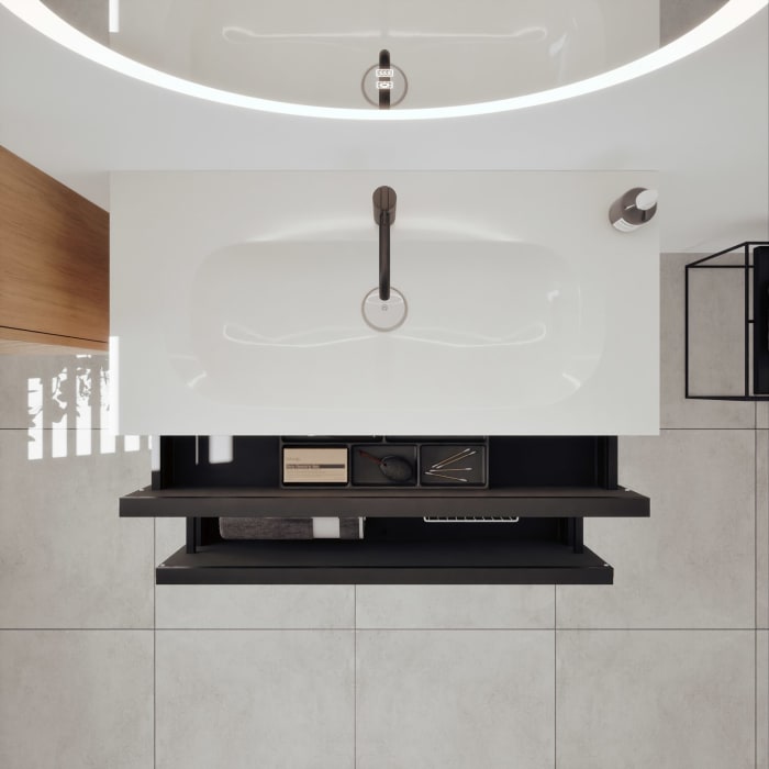 burgbad Fiumo 2.0 Mineralguss-Waschtisch mit Waschtischunterschrank 102 cm, mit Griff G0200