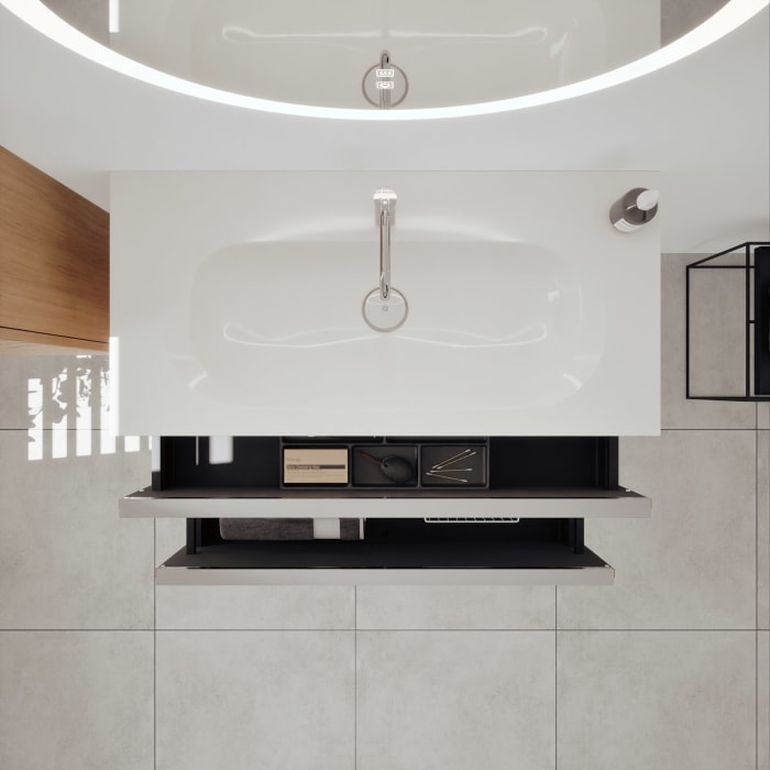 burgbad Fiumo 2.0 Mineralguss-Waschtisch mit Waschtischunterschrank 102 cm, mit Griff G0146