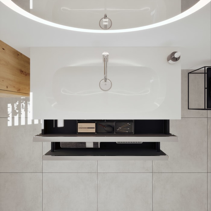 burgbad Fiumo 2.0 Mineralguss-Waschtisch mit Waschtischunterschrank 102 cm, mit Griff G0146