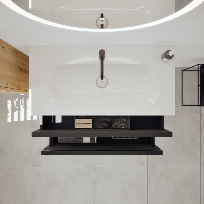 burgbad Fiumo 2.0 Mineralguss-Waschtisch mit Waschtischunterschrank 102 cm, mit Griff G0200