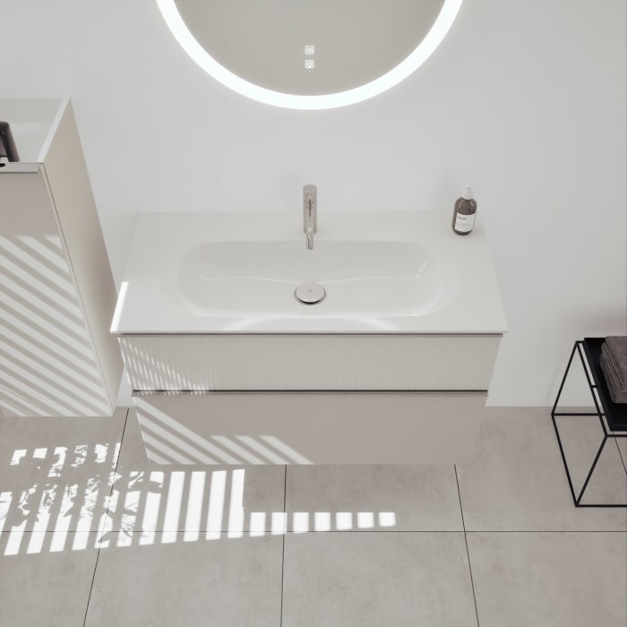 burgbad Fiumo 2.0 Mineralguss-Waschtisch mit Waschtischunterschrank 102 cm, mit Griff G0146